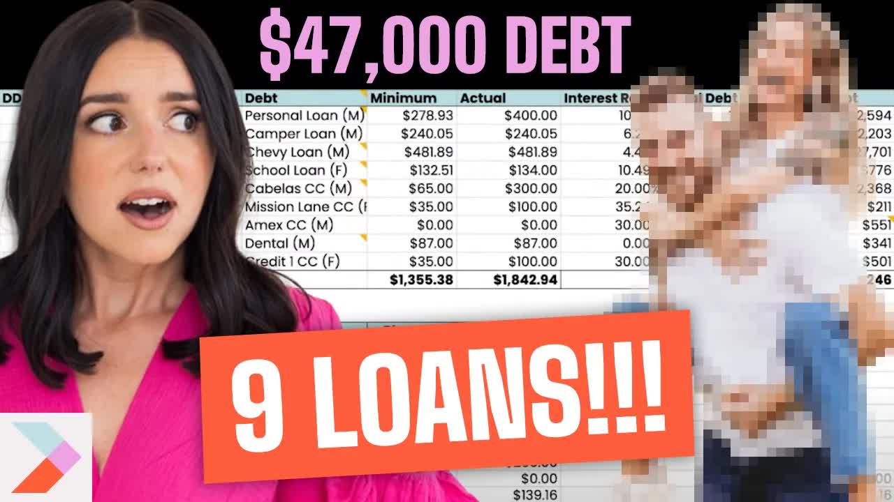 'Video thumbnail for debt free millennials: engaged couple's $47k debt payoff journey and budget review'