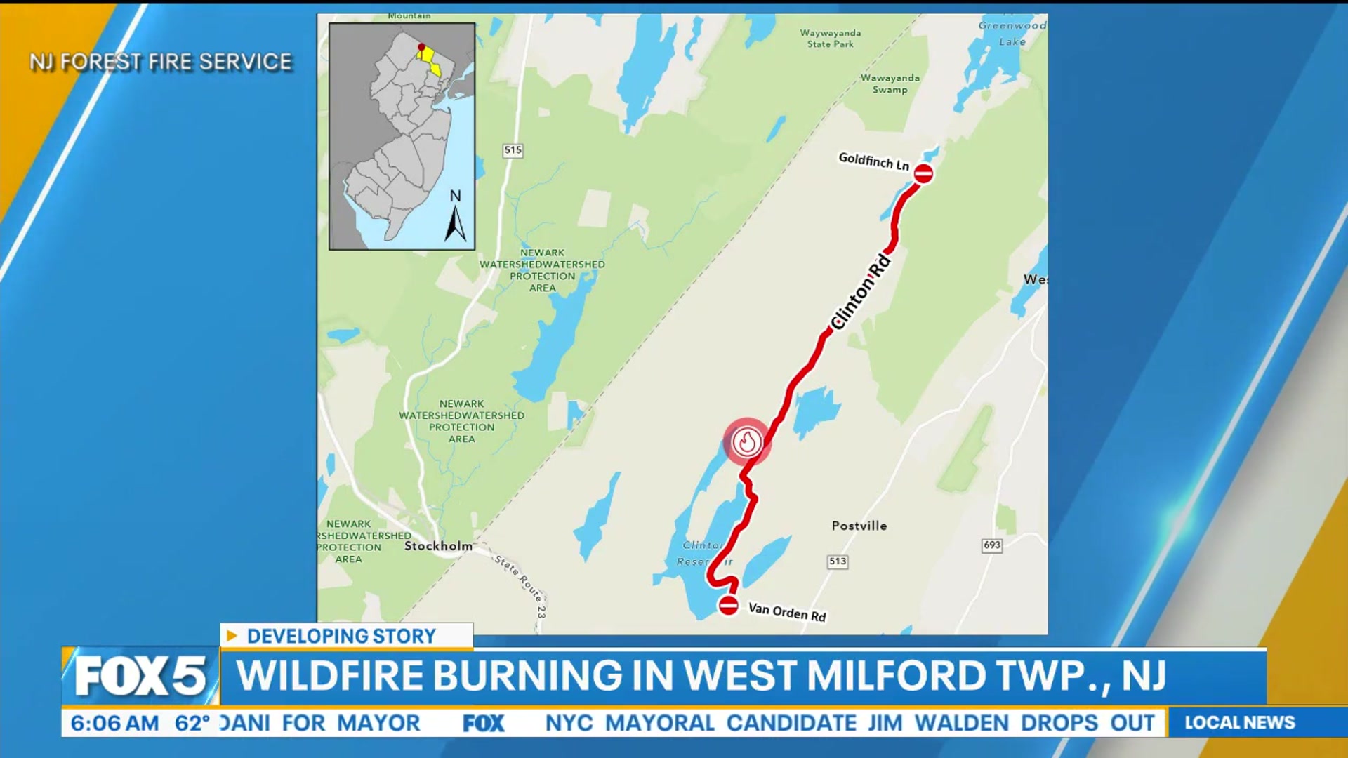 'Video thumbnail for Wildfire burning in West Mildford Township in NJ'