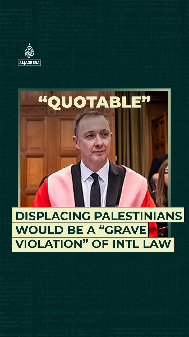 'Video thumbnail for Displacing Palestinians would be a “grave violation” of intl law'