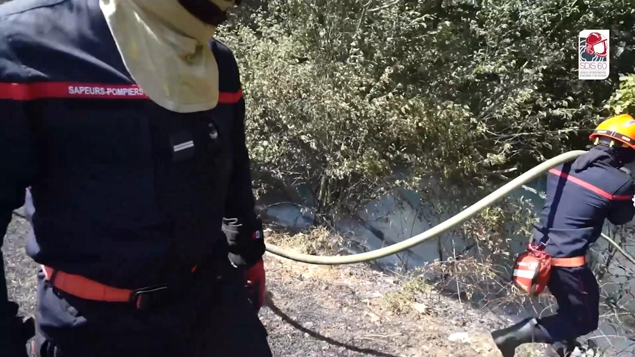 Video thumbnail for France: Firefighters respond to wildfire in northern France.