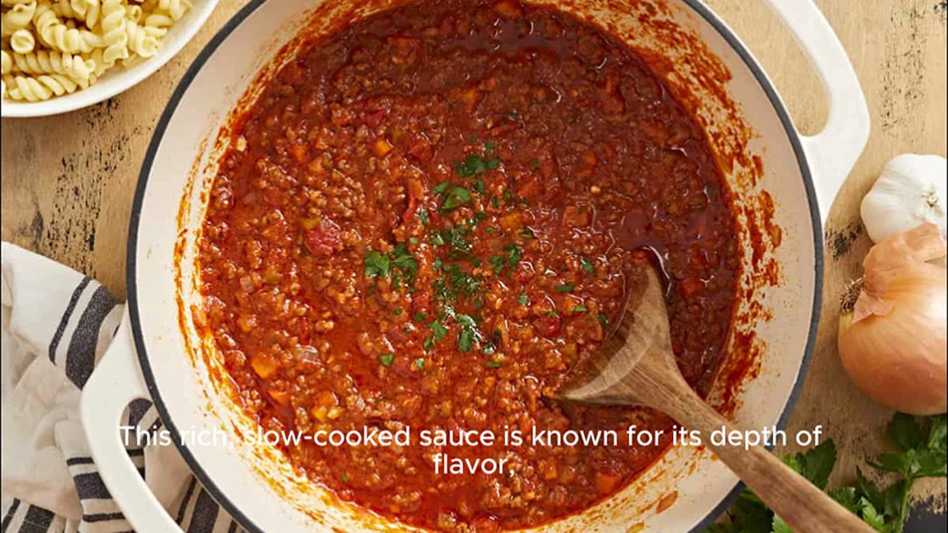 'Video thumbnail for Bolognese sauce recipe'
