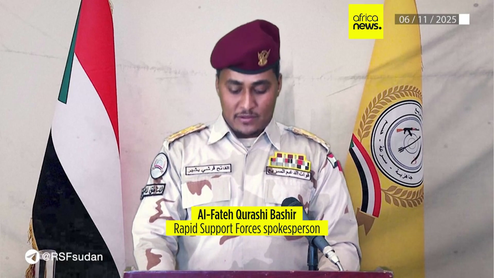 'Video thumbnail for Sudanese paramilitary group RSF agrees to humanitarian truce proposed by US-led mediator'