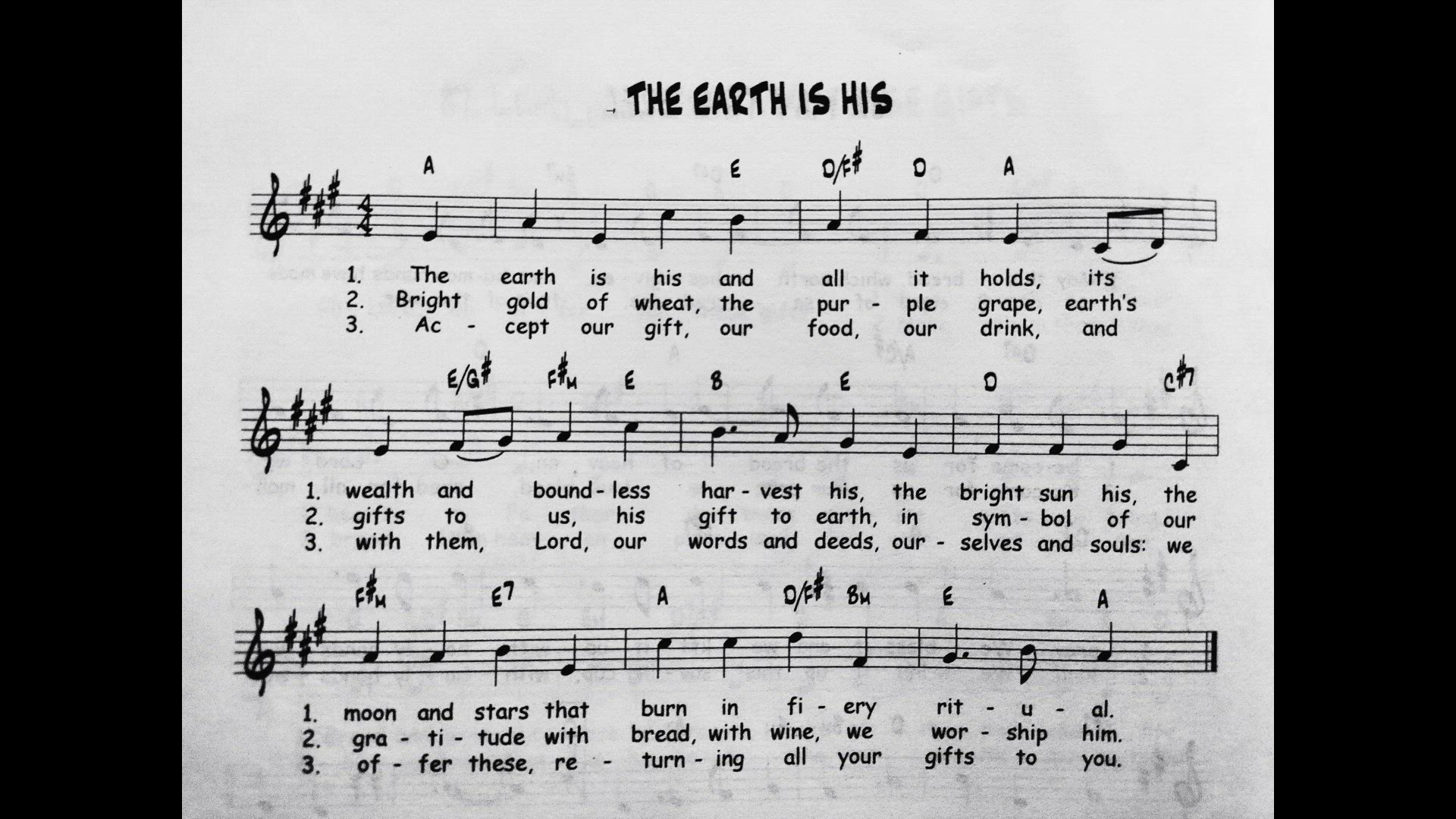'Video thumbnail for The Earth Is His - Catholic Mass Song Sheet Music'