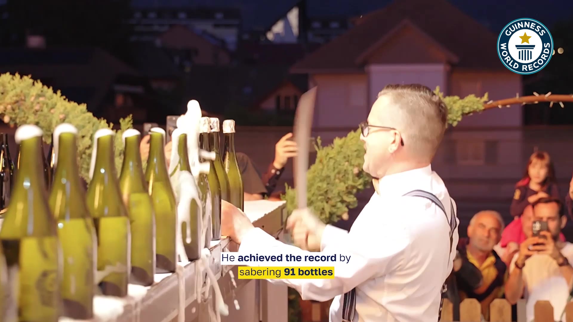 Video thumbnail for Most champagne wine bottles sabered in one minute - 91 by Mirko Rainer