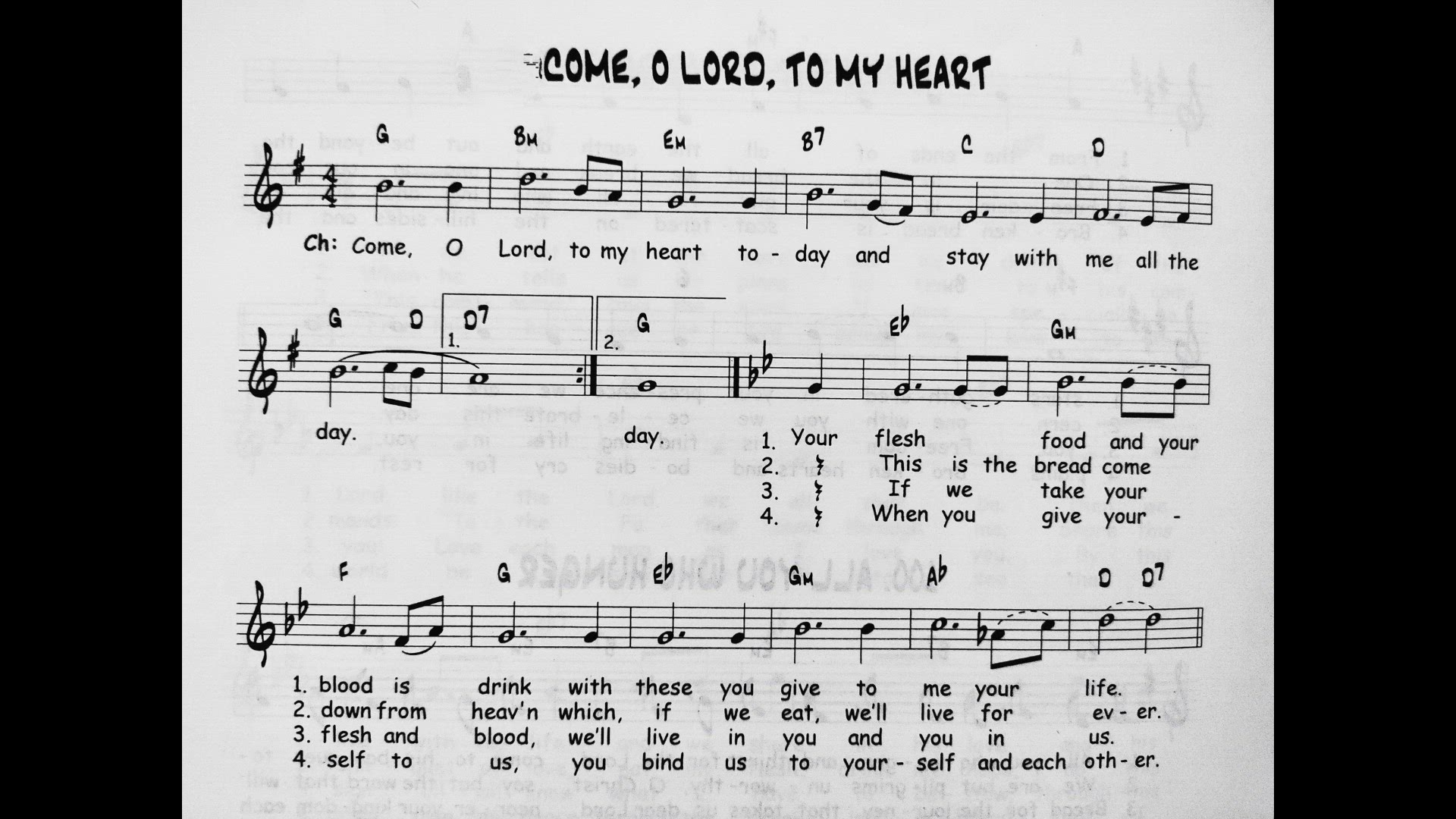 'Video thumbnail for Come O Lord To My Heart - Catholic Mass Song Sheet Music'