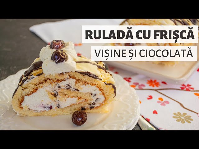 'Video thumbnail for Ruladă cu frișcă, ciocolată și vișine - pufoasă și delicioasă | Bucate Aromate'