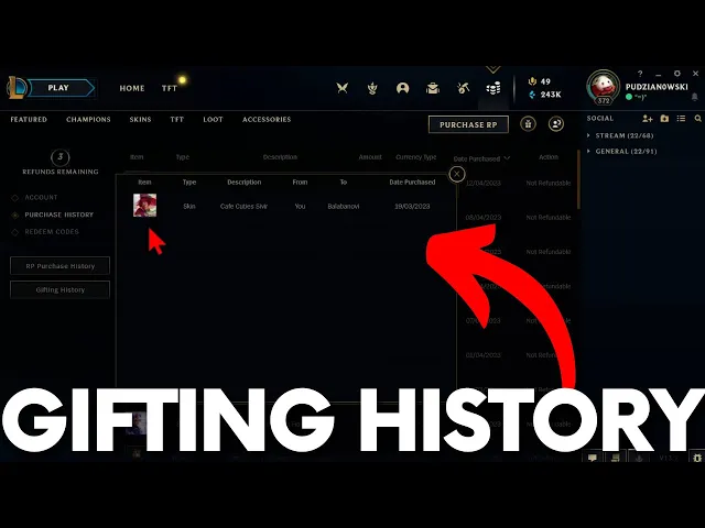 Video thumbnail for How to Check Gifting History in League of Legends - Gifts History in LOL #lolguide