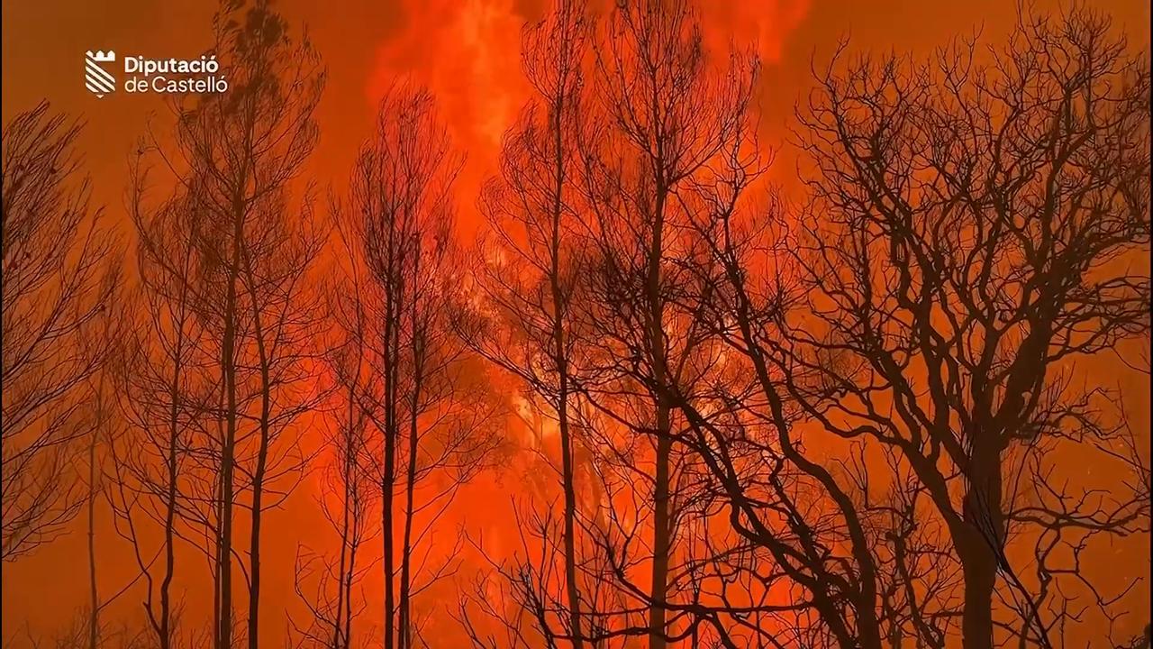 Video thumbnail for Spain: Firefighters battle wildfire from air and ground as blaze proves difficult to contain in eastern Spain.
