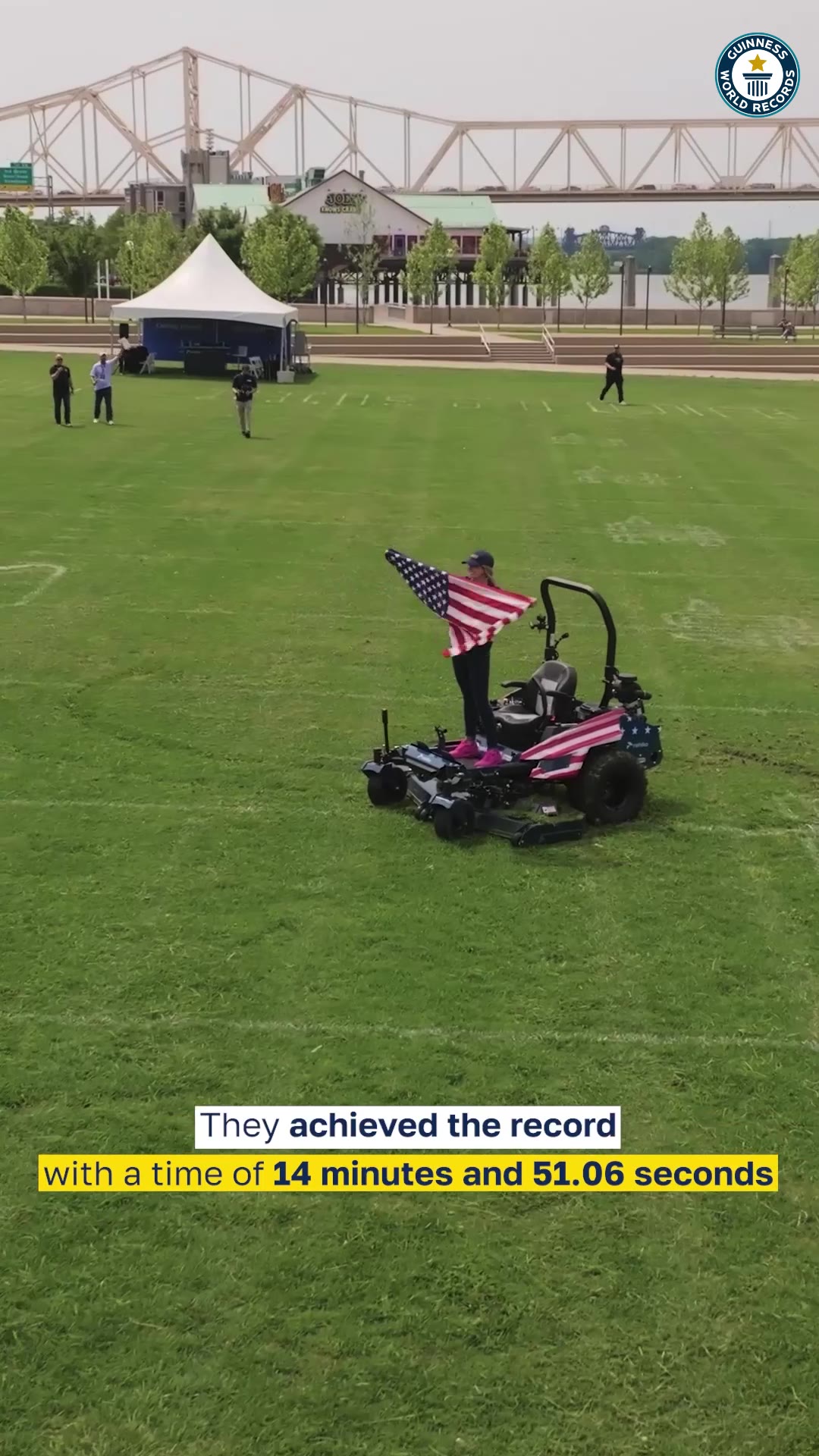 Video thumbnail for Fastest time to mow the area of an American Football field - 14 minutes and 51.06 seconds by Hali Rieman and Rehlko