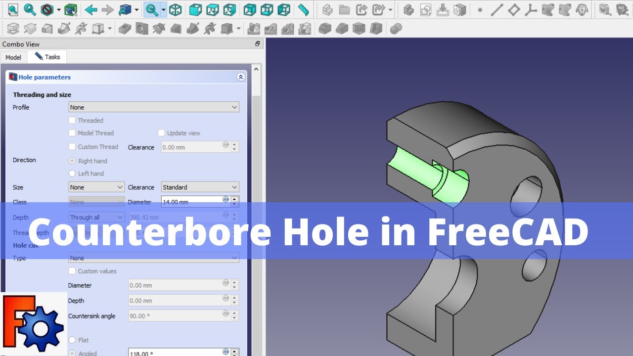'Video thumbnail for How to Make Counterbore Hole in FreeCAD |  FreeCAD Tutorial | FreeCAD Counterbore Hole |'