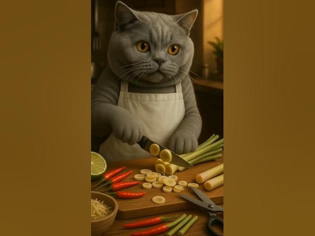 Video thumbnail for Chubby Grey Cat Cooking Like a Pro! 😂🐱‍🍳 #shorts #cat #cooking #viral