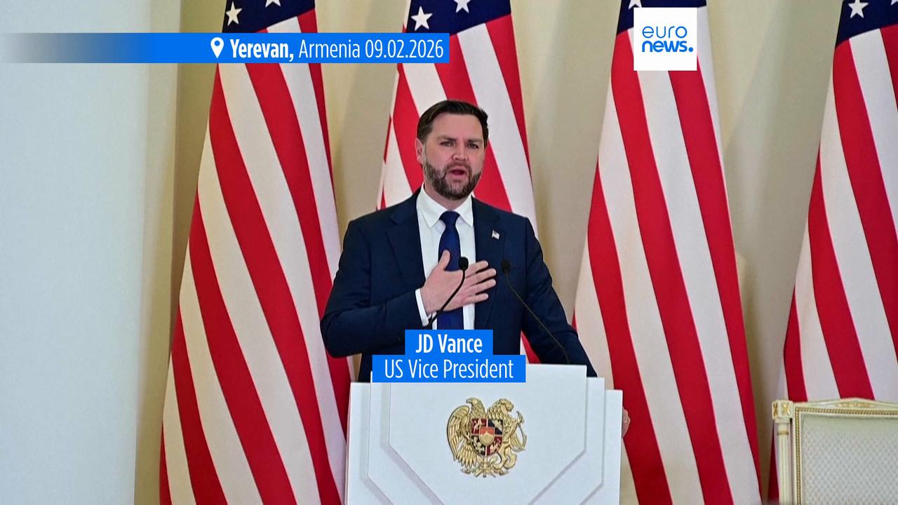 Video thumbnail for Vance promotes peace corridor in historic first visit by US vice president to Armenia