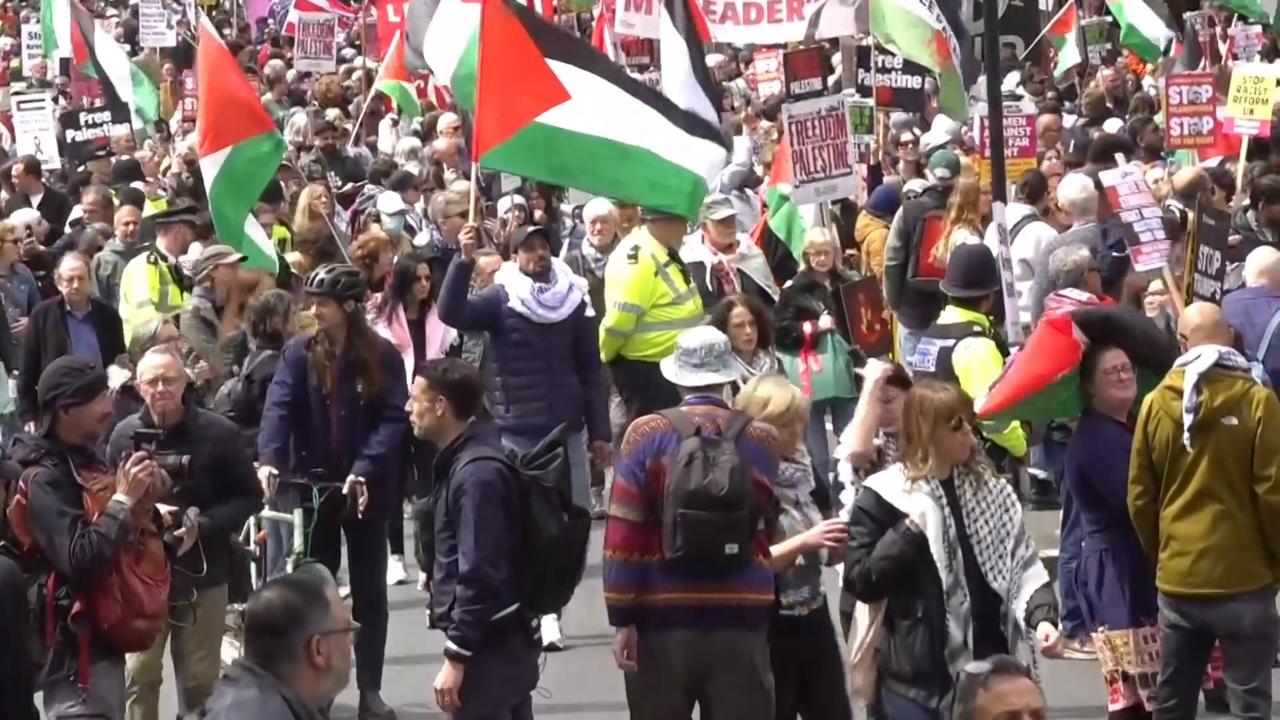 Video thumbnail for UK: Pro-Palestine demonstrators march in London to mark Nakba anniversary (2).