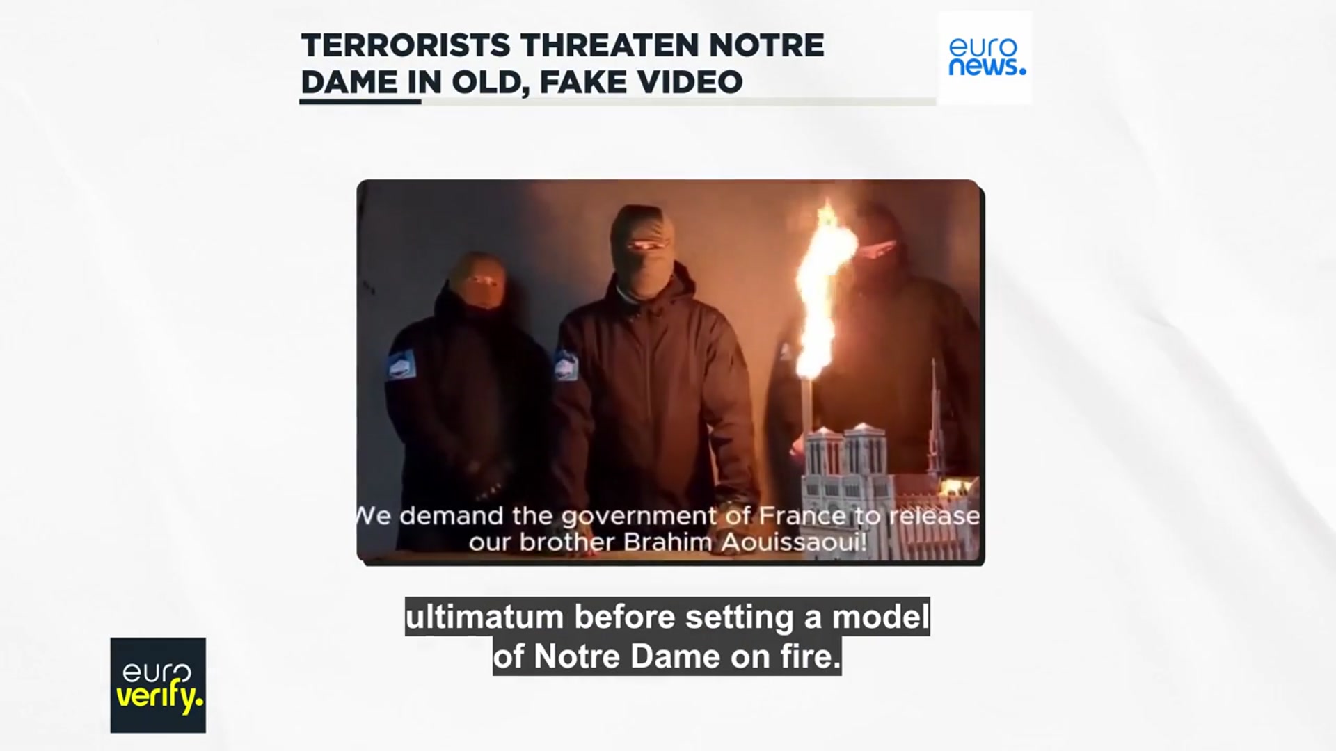 'Video thumbnail for Terrorists threaten Notre Dame cathedral in old, fake video'