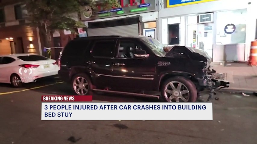 Video thumbnail for Car crashes into Bed-Stuy building after two-vehicle collision; three people hurt