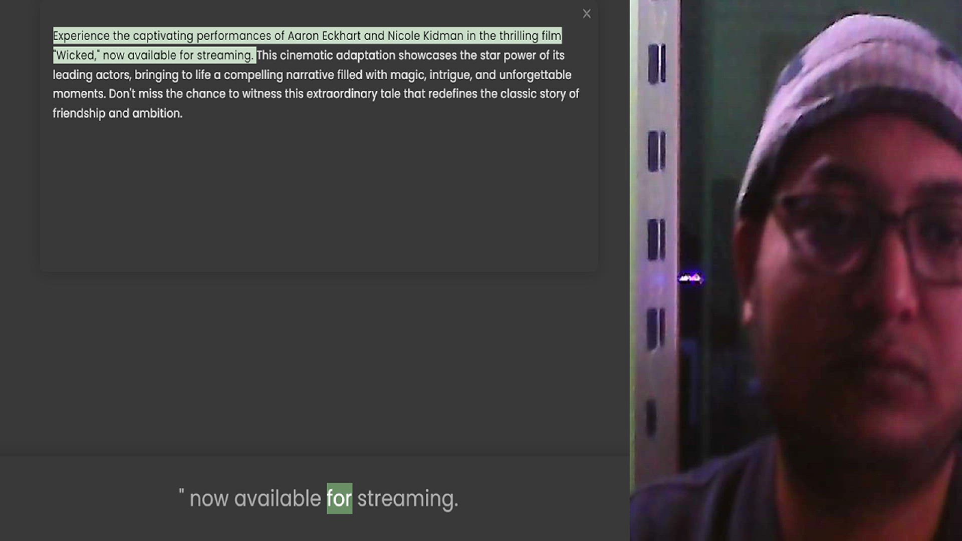 Video thumbnail for Experience the captivating performances of Aaron Eckhart and Nicole Kidman in the thrilling film Wicked, now available for streaming. This cinematic adaptation showcases the star power of its leading actors, bringing to life a compelling