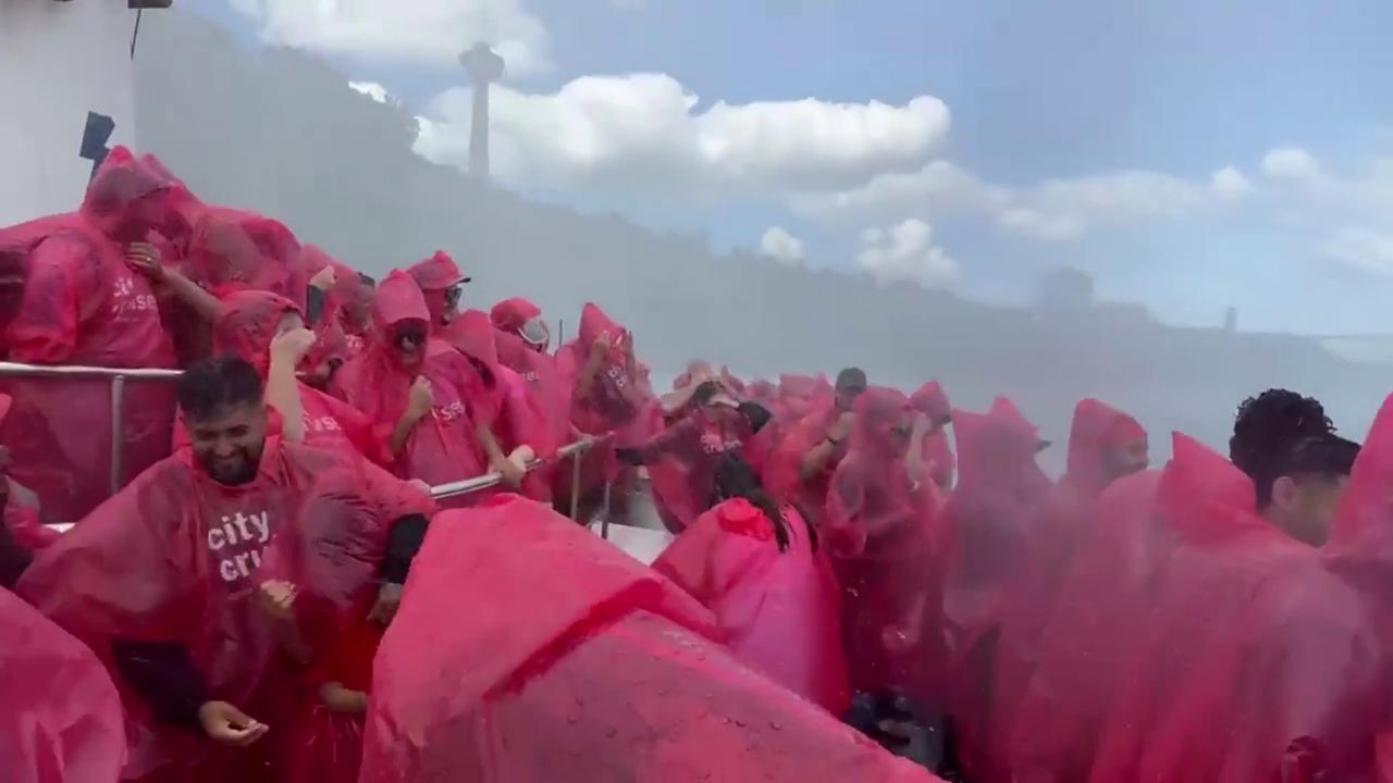 Video thumbnail for Canada: Niagara Falls Tourists Swallowed By Blinding Spray In Powerful Boat Ride Video.