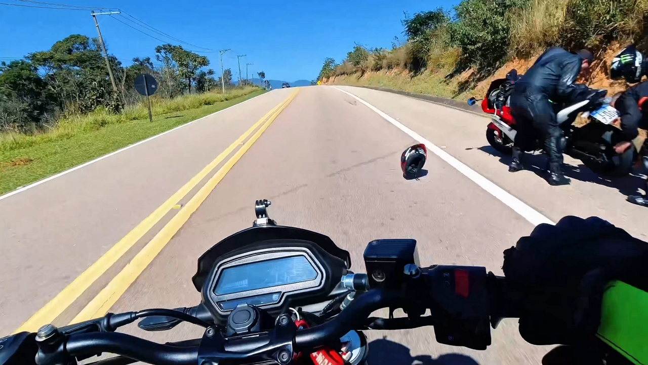 Video thumbnail for Helmet Drops on Road—Motorcyclist Dodges Crash by Inches!