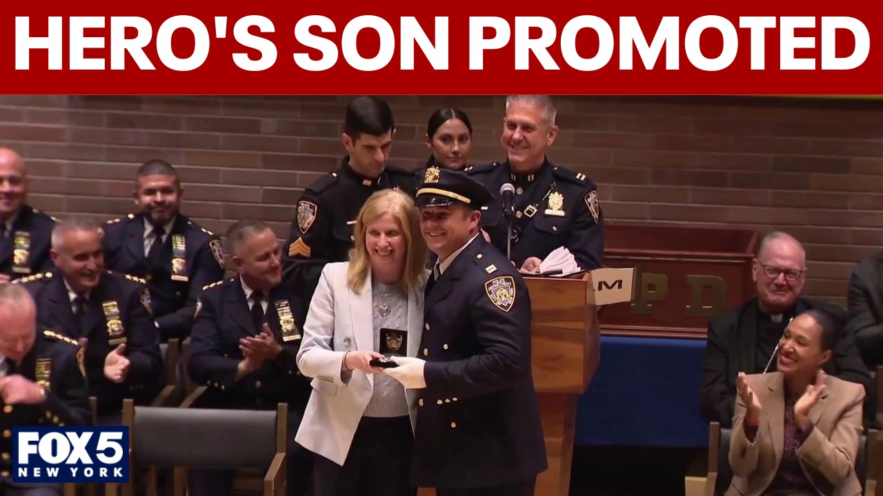 Video thumbnail for Son of NYPD hero promoted at Lower Manhattan ceremony