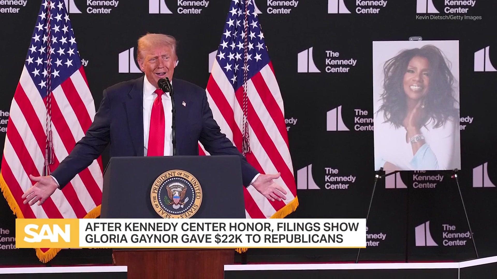 'Video thumbnail for Gloria Gaynor's Kennedy Center honor followed by revelation of GOP donations'