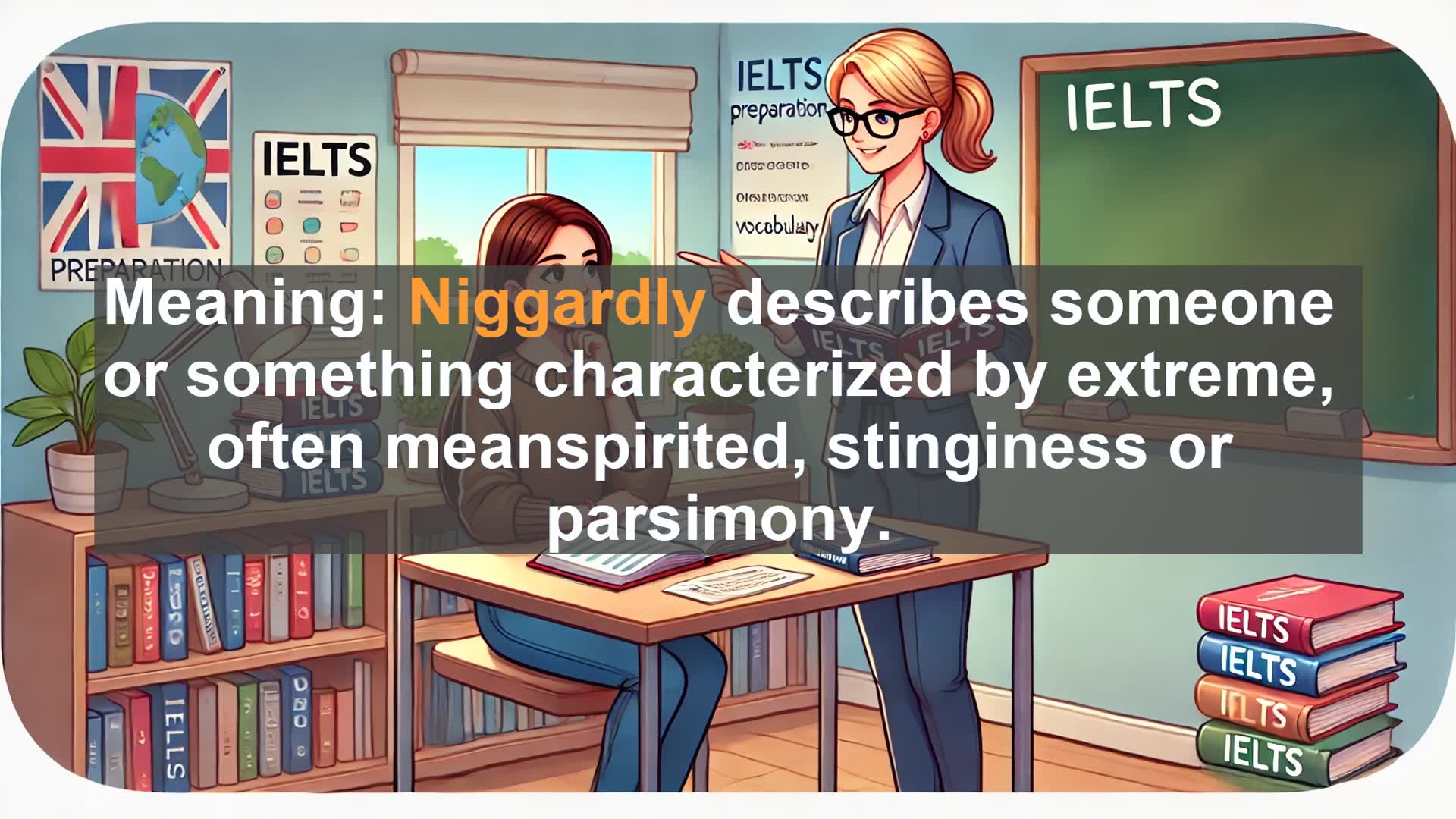 'Video thumbnail for 5000 Must Know IELTS 8.0 Vocabulary - Understanding 'Niggardly': A Precise Term for Extreme Stinginess'