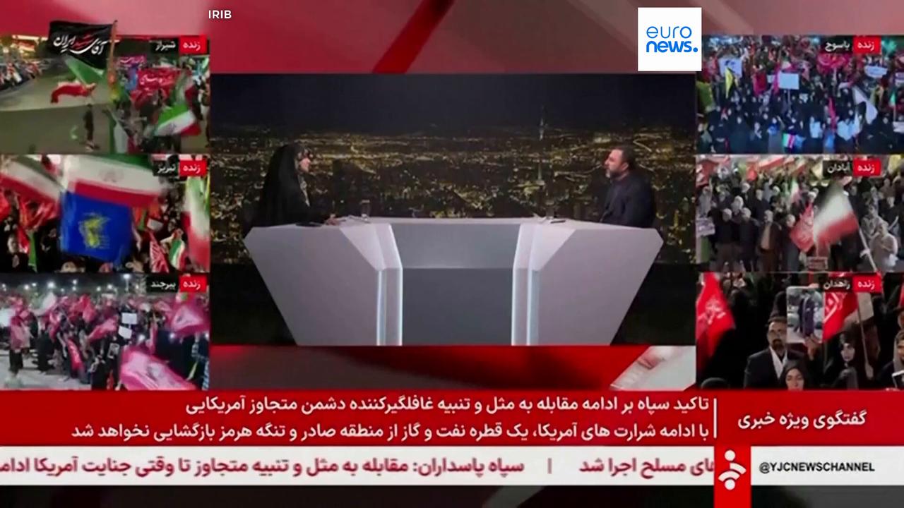 Video thumbnail for Iran launches strikes on neighbours as Trump threatens to hit power plants