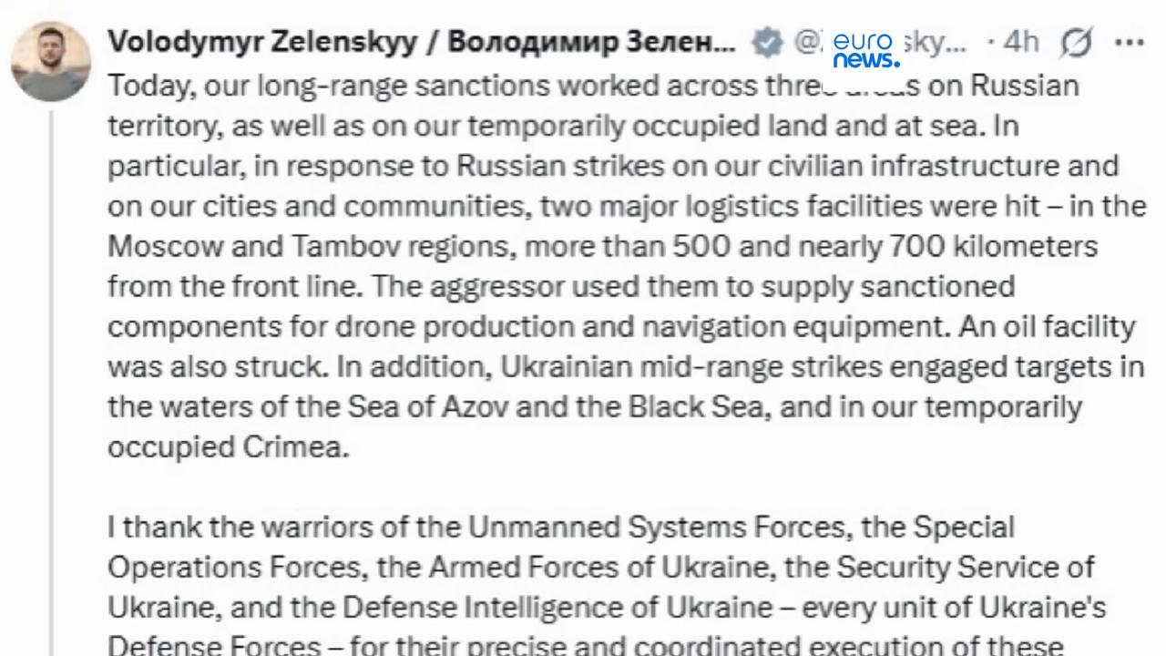 Video thumbnail for Ukrainian forces strike 'major' logistics hubs in central Russia