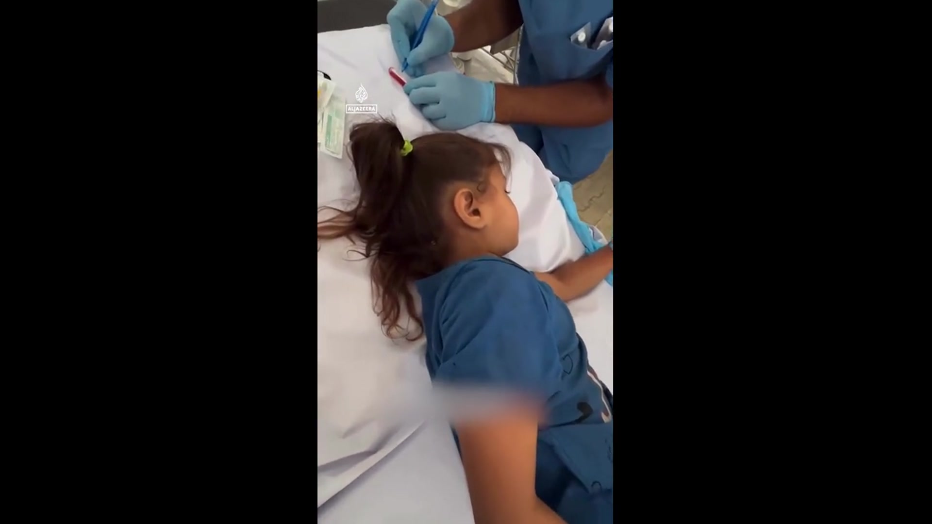'Video thumbnail for Gaza child in hospital with Israeli bullet protruding from her skull'