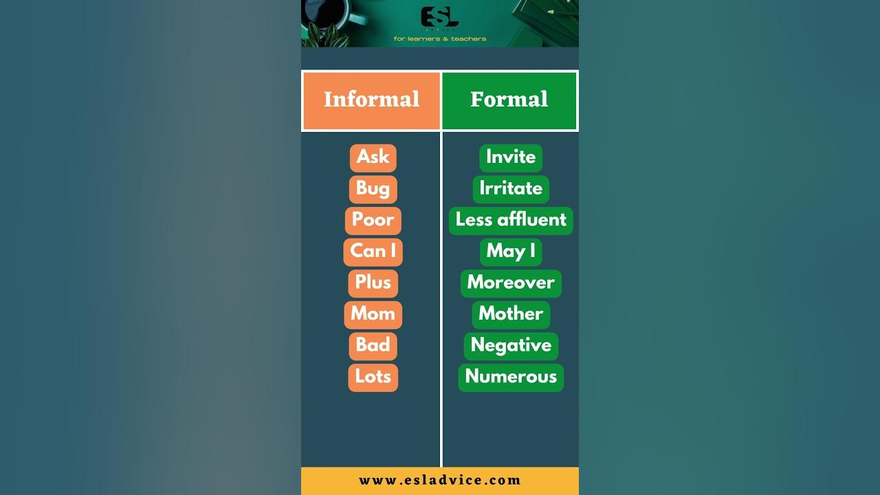 'Video thumbnail for Informal VS Formal English || Part 7 || ESL Advice'