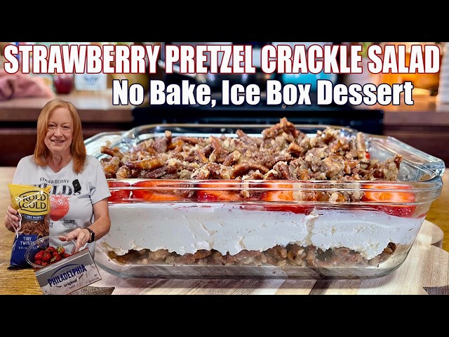 Video thumbnail for STRAWBERRY PRETZEL CRACKLE SALAD A SUMMER DESSERT