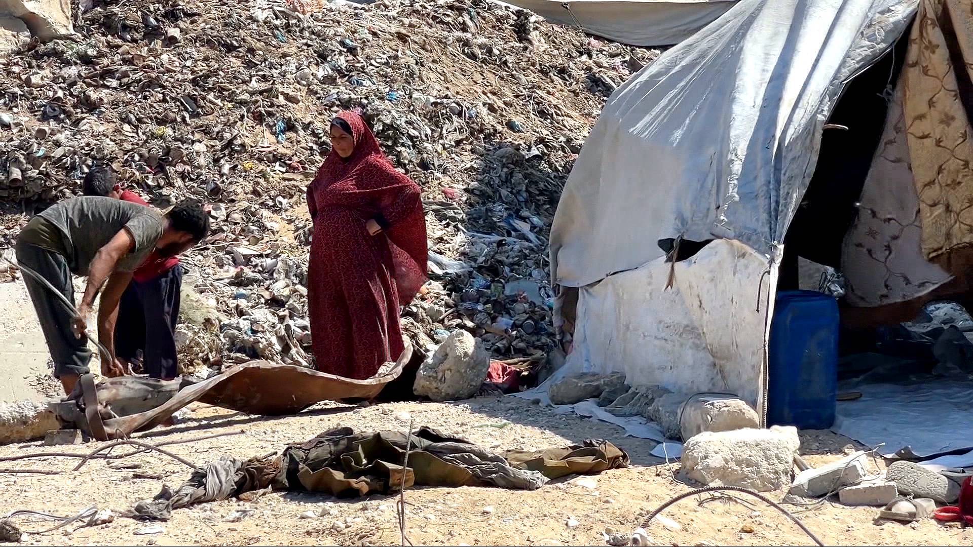 'Video thumbnail for Palestinian families displaced from Gaza City by Israeli assault forced to shelter on landfills'