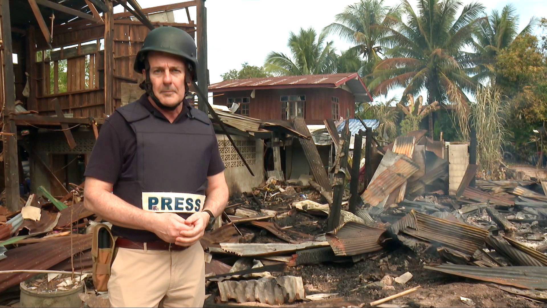 Video thumbnail for Thai border village in ruins after Cambodian rocket barrage