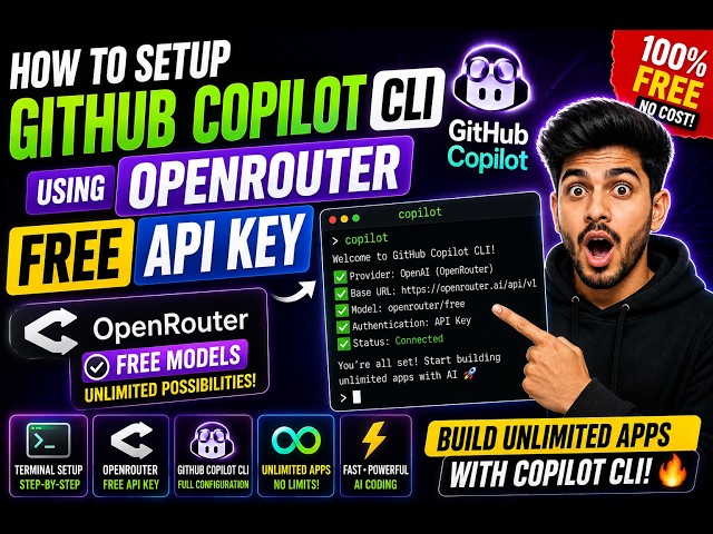 Video thumbnail for How to Setup Github Copilot CLI Using OpenRouter FREE API Key in Terminal to Build Unlimited Apps