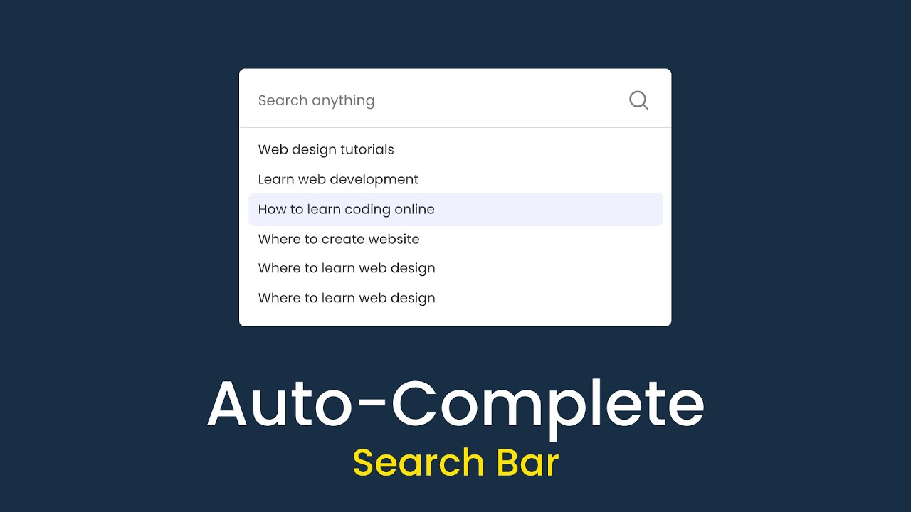 'Video thumbnail for How To Make Autocomplete Search Box For Website Using HTML CSS & JavaScript'