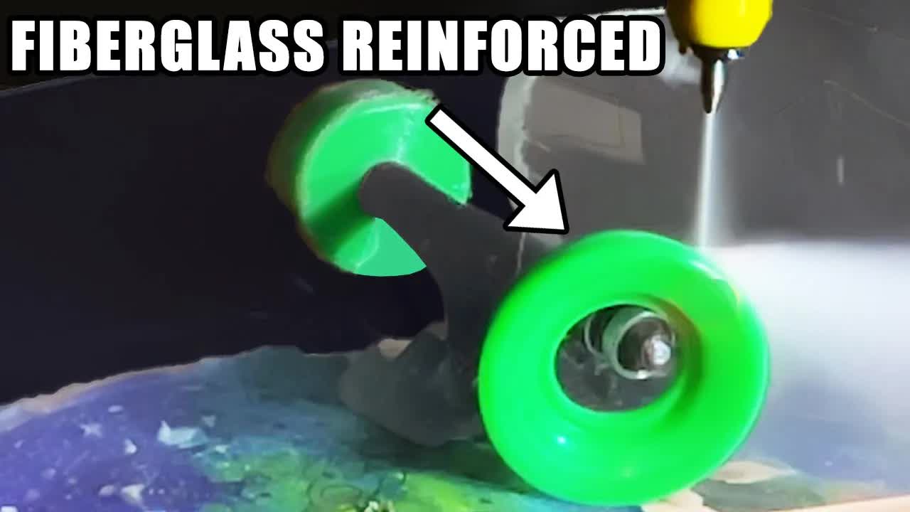 Video thumbnail for 45,000 RPM WaterJet Channel Experiment: Fiberglass Skateboard Wheel Test