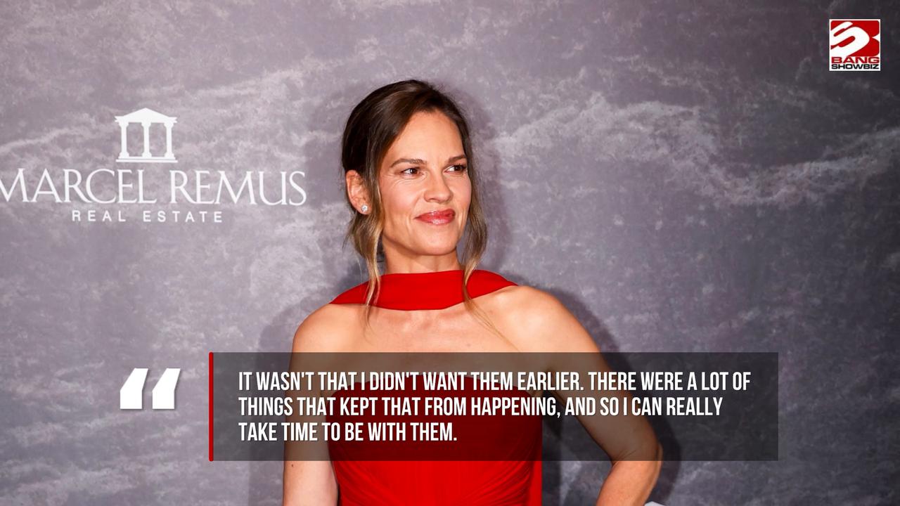 Video thumbnail for Hilary Swank says having twins later in life lets her be 'more present' as a parent