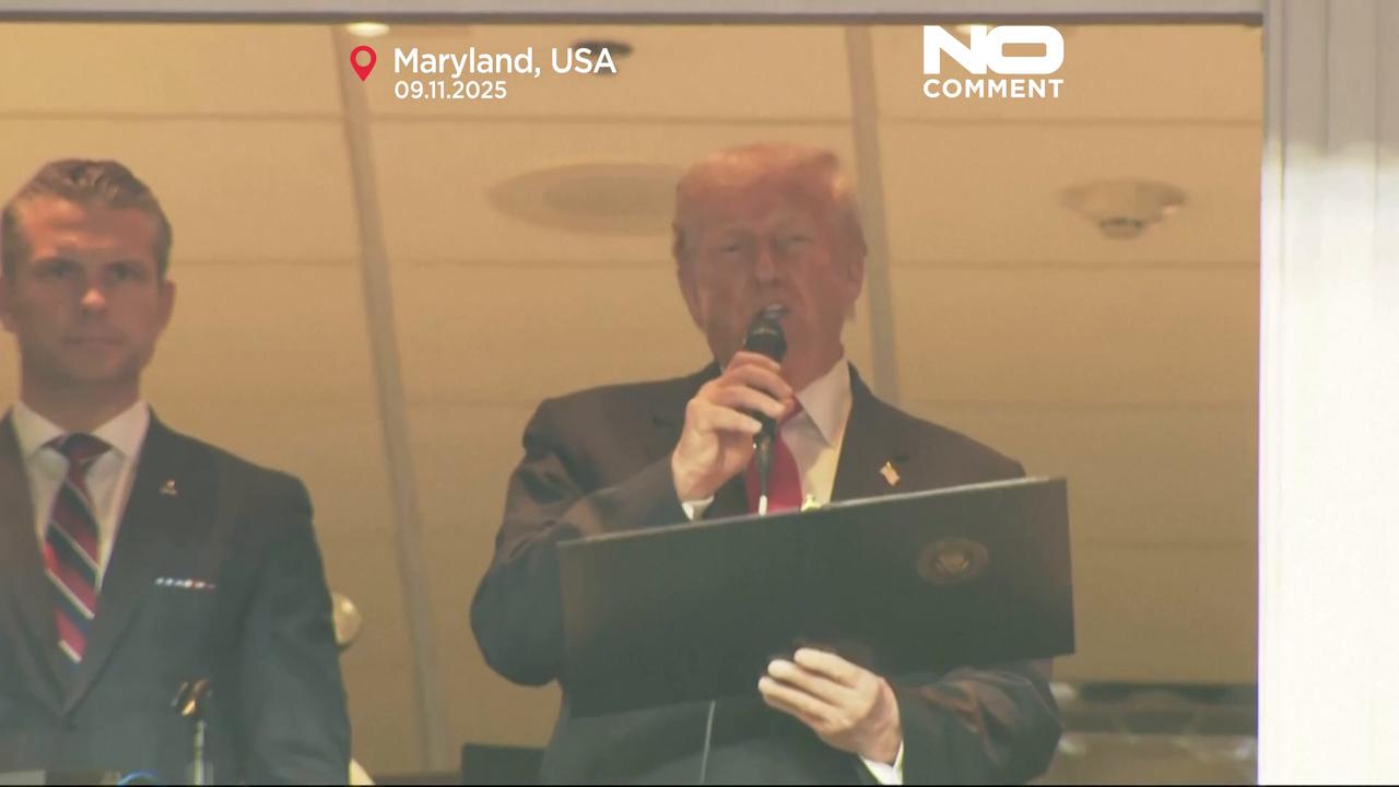 'Video thumbnail for Donald Trump cheered and booed as first sitting US president at regular-season NFL game since 1978'