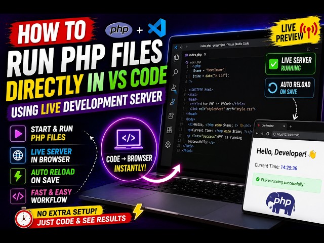 Video thumbnail for How to Start & Run PHP Files Directly in VSCode Using LIVE Development Server in Browser