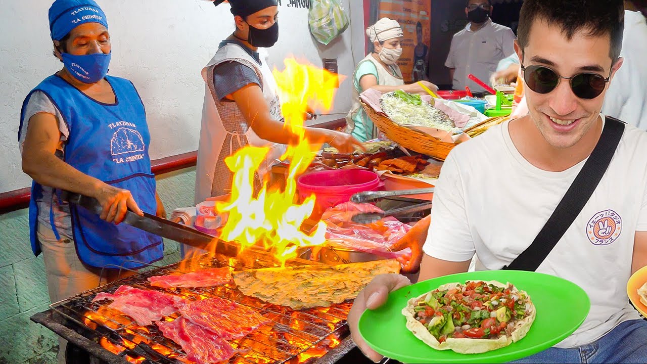 Video thumbnail for OAXACA STREET FOOD Memelas, Tlayudas + Chapulines (GRASSHOPPERS) in Mexico’s BEST Food City!