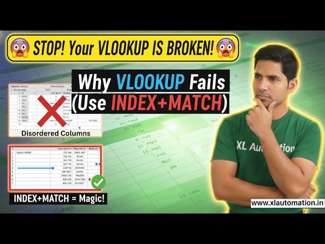 Video thumbnail for Why VLOOKUP Can’t Handle Disordered Columns (Use INDEX + MATCH Instead!)