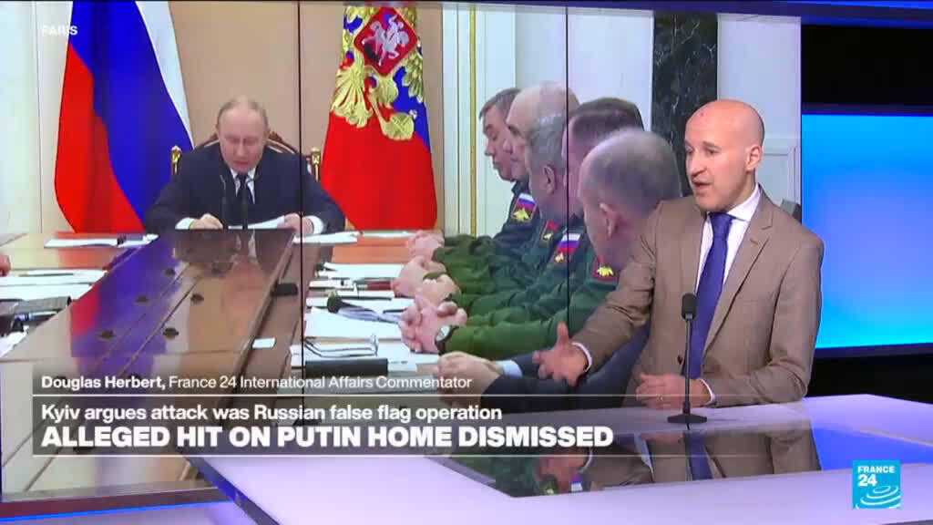 Video thumbnail for Kyiv argues alleged attack on Putin’s home was Russian false-flag operation