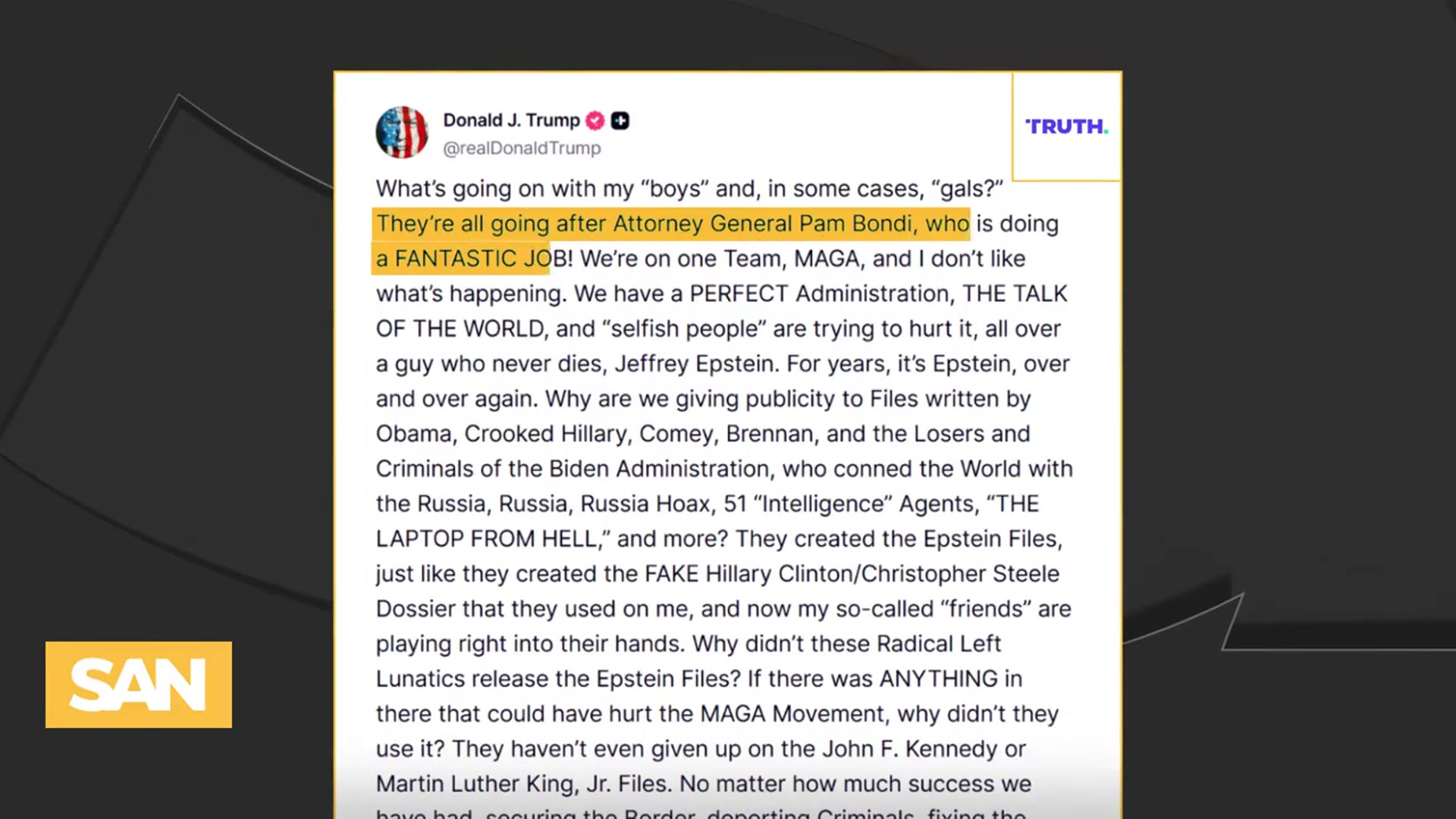 'Video thumbnail for Epstein case tests Trump's bonds with MAGA'