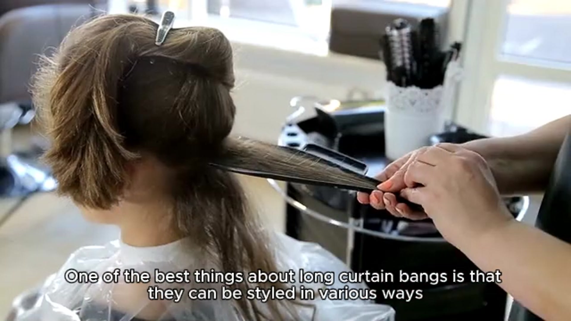 Video thumbnail for Long Curtain Bangs haircut