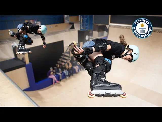 'Video thumbnail for Most synchronised tricks on inline skates in one minute (team of two) - Guinness World Records'