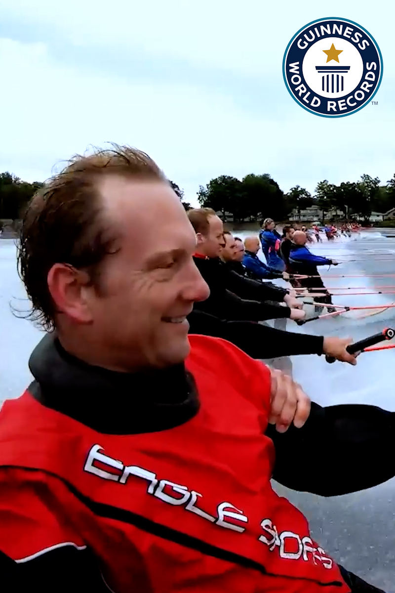 'Video thumbnail for Most barefoot waterskiers towed behind a single boat an epic watersports record'