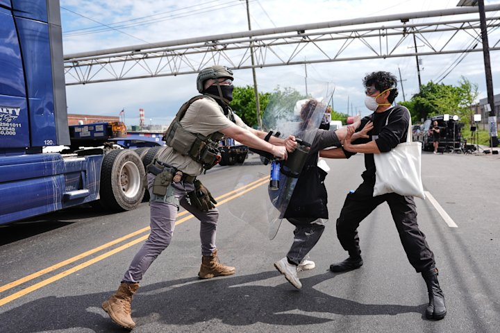 Video thumbnail for 6 protesters arrested after clash with ICE officers outside a New Jersey detention center
