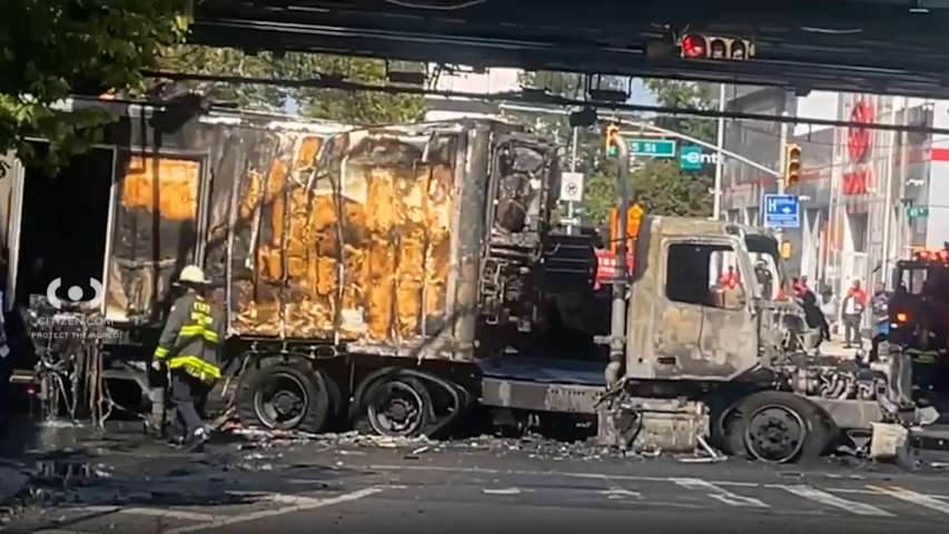 Video thumbnail for Semi-truck erupts in flames beneath Gowanus Expressway