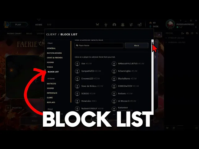 Video thumbnail for How to Open Blocklist in League of Legends - Find Block List in LOL