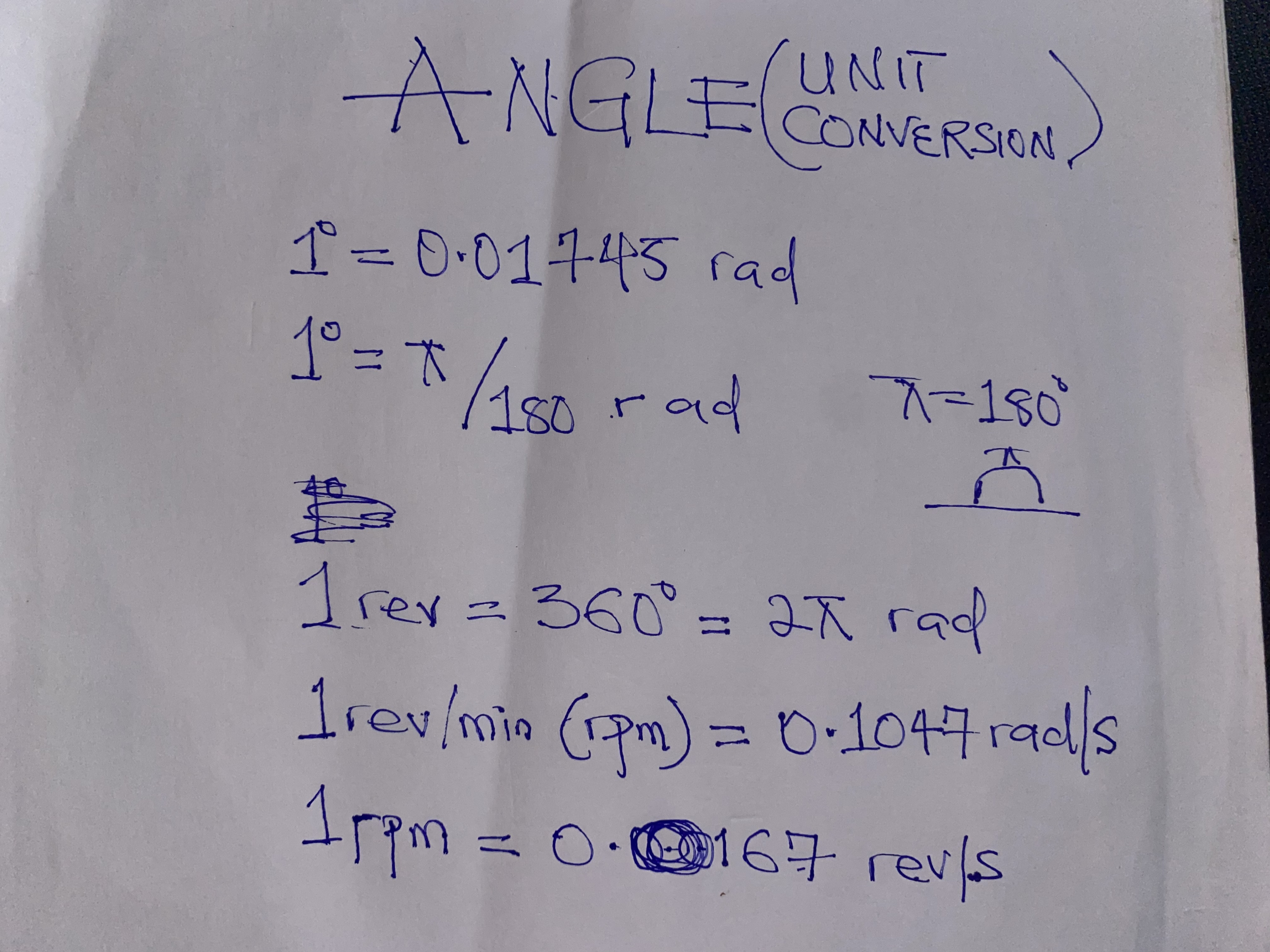 'Video thumbnail for Angle Conversion: Degrees to Radians to pi radians to revolution per minute to revolution per secon'