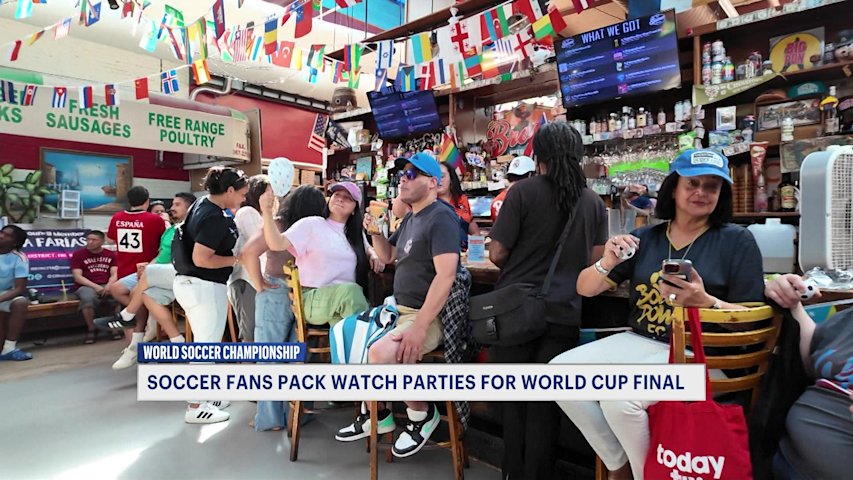 Video thumbnail for 'We're drinking for free.' Bronx Beer Hall celebrates 2026 FIFA World Cup final with packed watch party